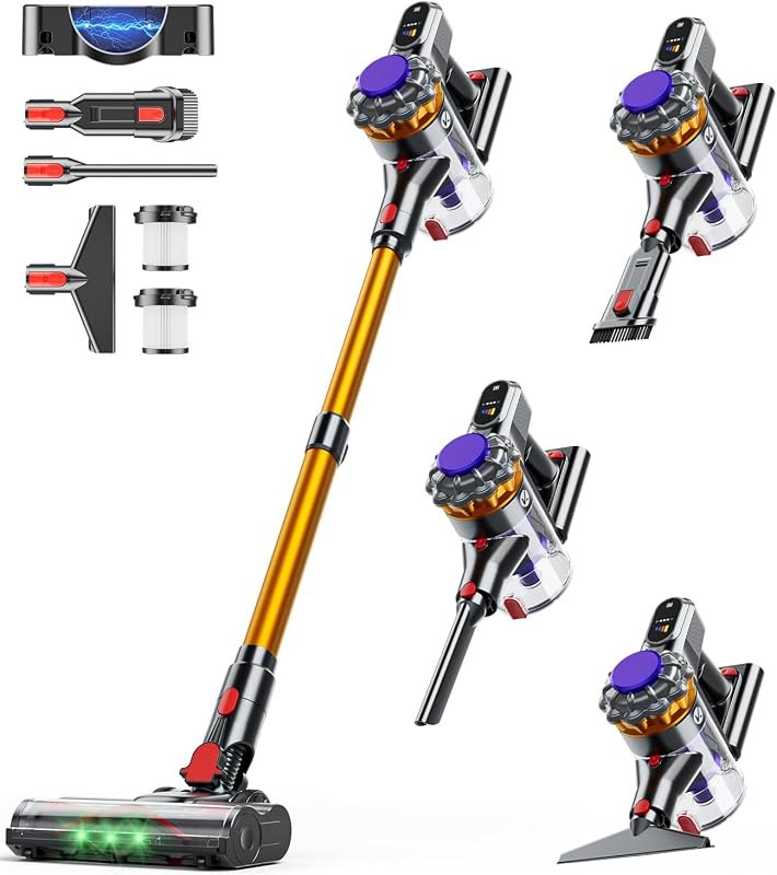 Cordless Vacuum Cleaner, 600W 50KPA Vacuum Cleaners for Home, 65Mins Stick Vacuum Cordless with Self-Standing, LED