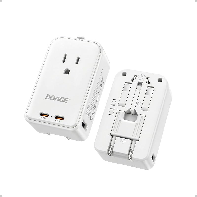 DOACE Pico 45W Universal Travel Adapter with 1 AC, 2 USB C & 2 USB A Ports — universal travel adapter usb-c for
