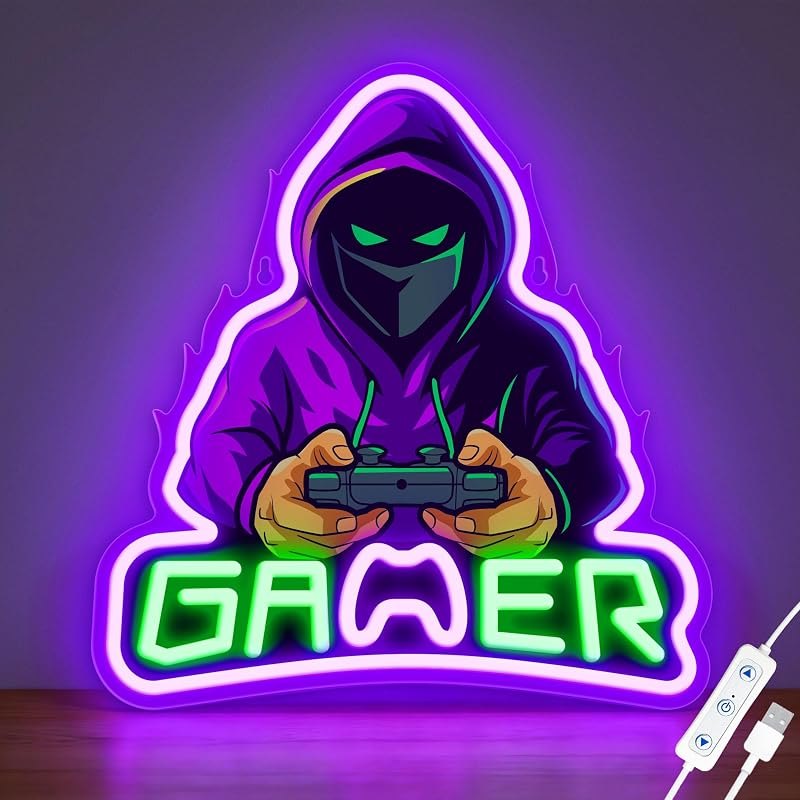 Gamer Neon Sign, Dimmable LED Gaming Decor, Gamer Room Decor for Boys