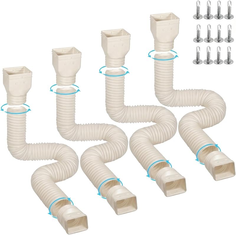 4 Pack Gutter Downspout Extensions for Rainwater Drainage, 4” Diameter Thickened Flexible Downspout Extender