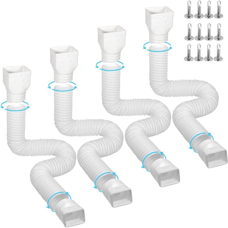 4 Pack Gutter Downspout Extensions for Rainwater Drainage, 4” Diameter Thickened Flexible Downspout Extender