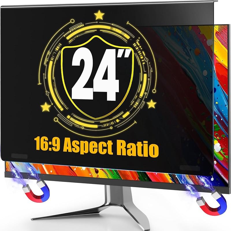 Magnetic Privacy Screen for 24 Inch Monitor 16:9 Aspect Ratio, Removable Anti Blue Light Filter with Eye