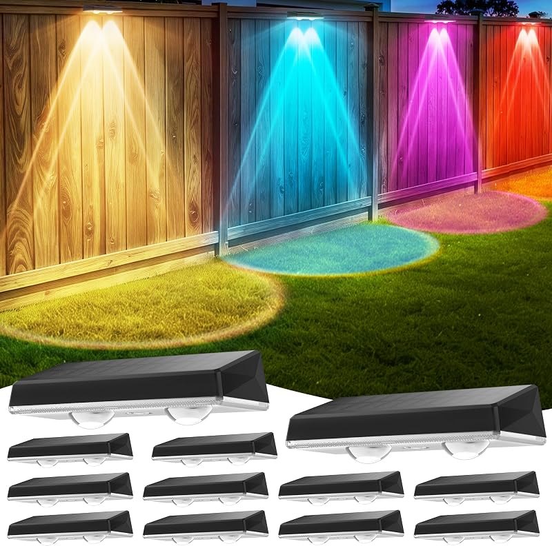Solar Fence Lights Outdoor, 12 Pack Fence Lights Solar Powered Waterproof IP67 with 8 Color Modes, Dusk to Dawn