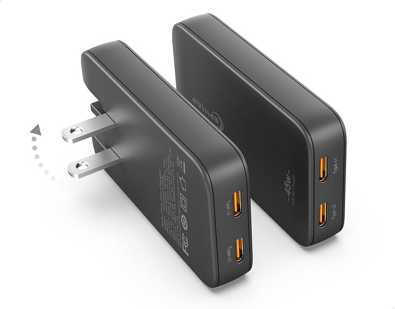 2‑Pack 45W Flat USB‑C Wall Charger, Slim Low‑Profile Dual Port Power Block — charger for iphone pro max charger