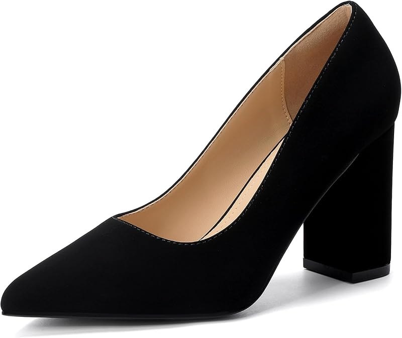 Women's Closed Toe Chunky Block Heels Dress Pointed Toe Pumps Shoes
