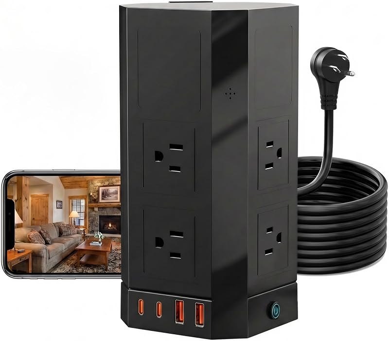 Surge Protector Power Strip with Hidden Camera for Home Office-No Night Vision — Plugs, cameras, lights, and small ho