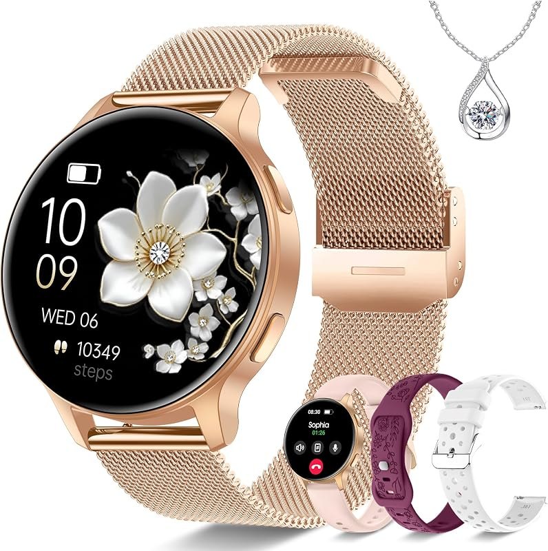 Iaret Smart Watch for Women, 1.27" HD Fitness Tracker with 4 Bands & Necklace Gift Set, Heart Rate SpO2 Sleep Monitor