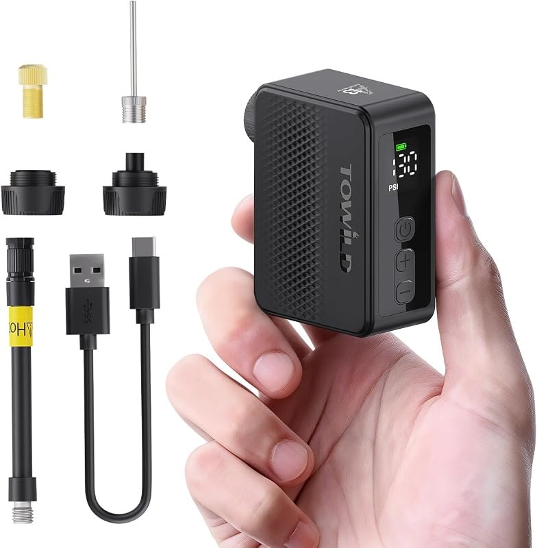 TOWILD A13 Bike Pump 130 PSI Small Bicycle Pump with Gauge,30Mins Fast Charging Portable Electric Mini Air Pump,Smart
