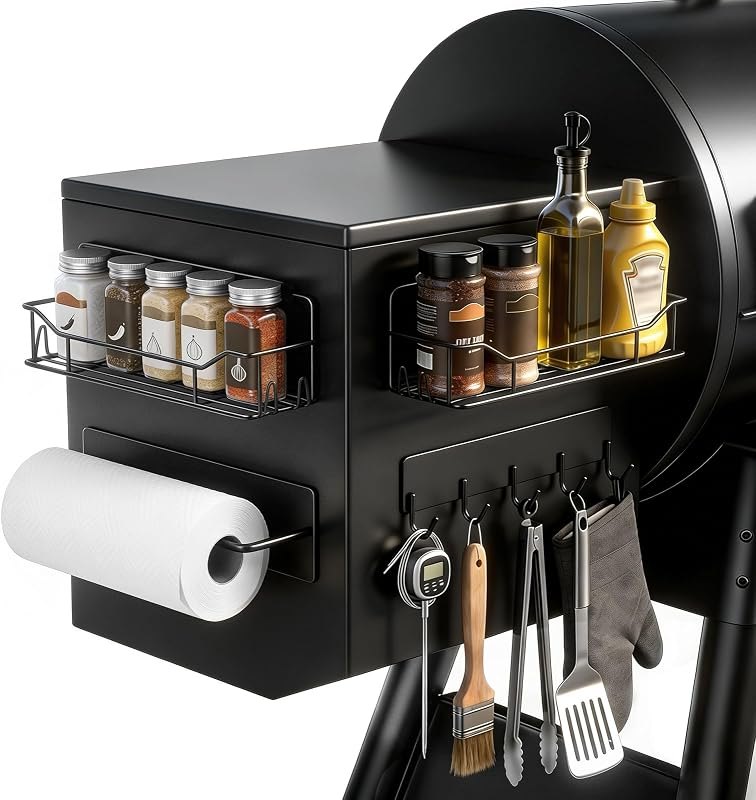 Magnetic Grill Caddy with Bins, BBQ Tool Organizer with Paper Towel Holder — bbq desk holder for bbq desk holder