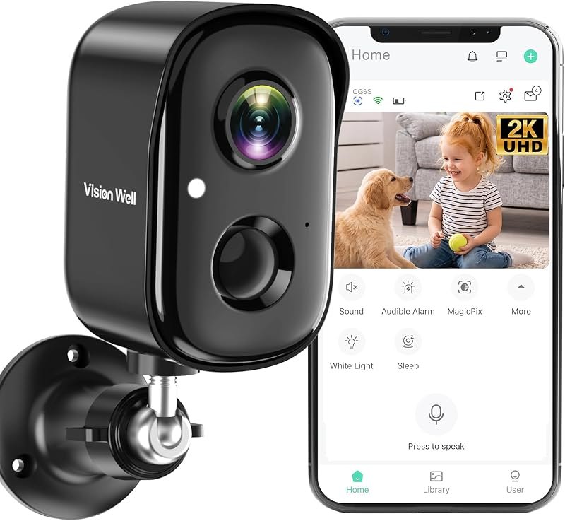 Security Cameras Wireless Outdoor, 2K Indoor Cameras for Home Security Battery Powered, AI Motion Detection, Color