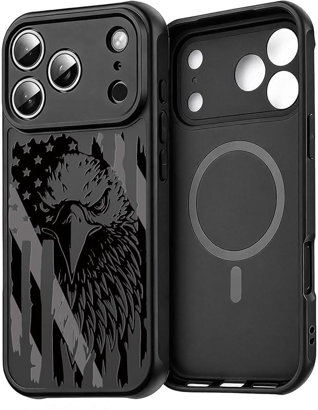 Magnetic Charging Case for iPhone 17 Pro Max 6.9" American Flag Eagle US USA Patriotic Design Print [Compatible with
