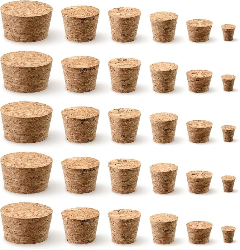 30 PCS Cork Stoppers Assorted Sizes Corks for Wine Bottles for Crafts Natural Corks Wooden Cork Plugs Tapered for Wine