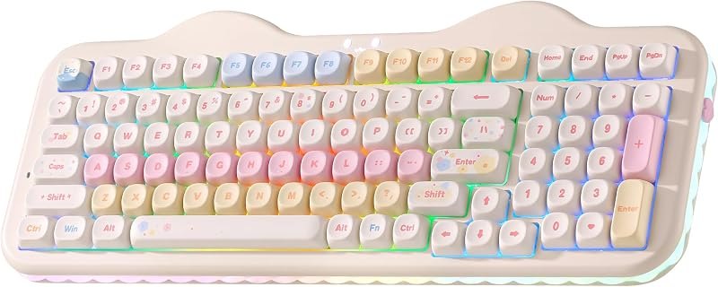 YUNZII C98 Cute Cake Wireless Mechanical Keyboard (Beige, Candy Switch) — best mechanical low-profile keyboard for