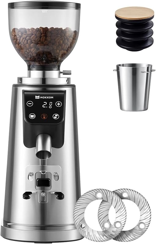 Mokkom 64mm Flat Burr coffee grinder, Single Dose,100 Grind Settings, Electric Espresso Coffee Bean Grinder