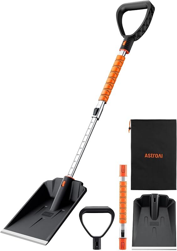 AstroAI Lightweight Extendable Snow Shovel, Aluminum Handle & Blade, Orange — snow Shovels for snow amp ice