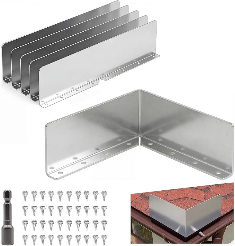6 Pcs Gutter Valley Splash Guards, Stainless Steel Rain Gutter Diverter with 50 Pcs Matching Gutter Screws, Roofing