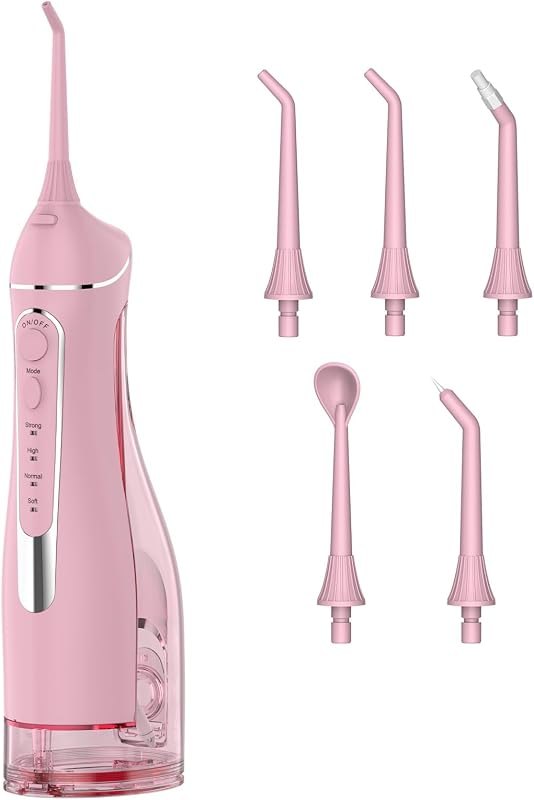 Cordless Portable Water Flosser with 300ML Tank: Rechargeable Oral Irrigator with 5 Tips for Travel, Braces Care and
