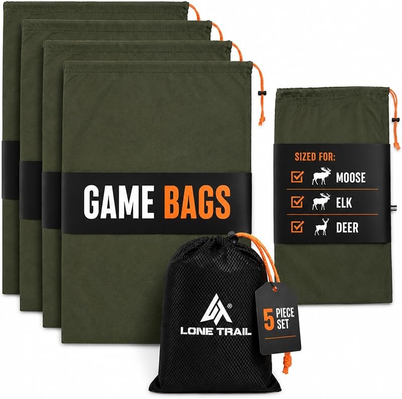 Lone Trail Elk Game Bags 5 Pack - Breathable Ripstop Hunting Meat Bags — best Game bags, cams, and drags. for game
