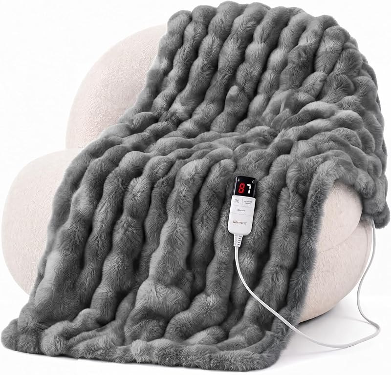 Heated Blanket Faux Rabbit Fur Electric Blanket 50"x60" Dark Grey — electric Heated throw blanket for electric blankets