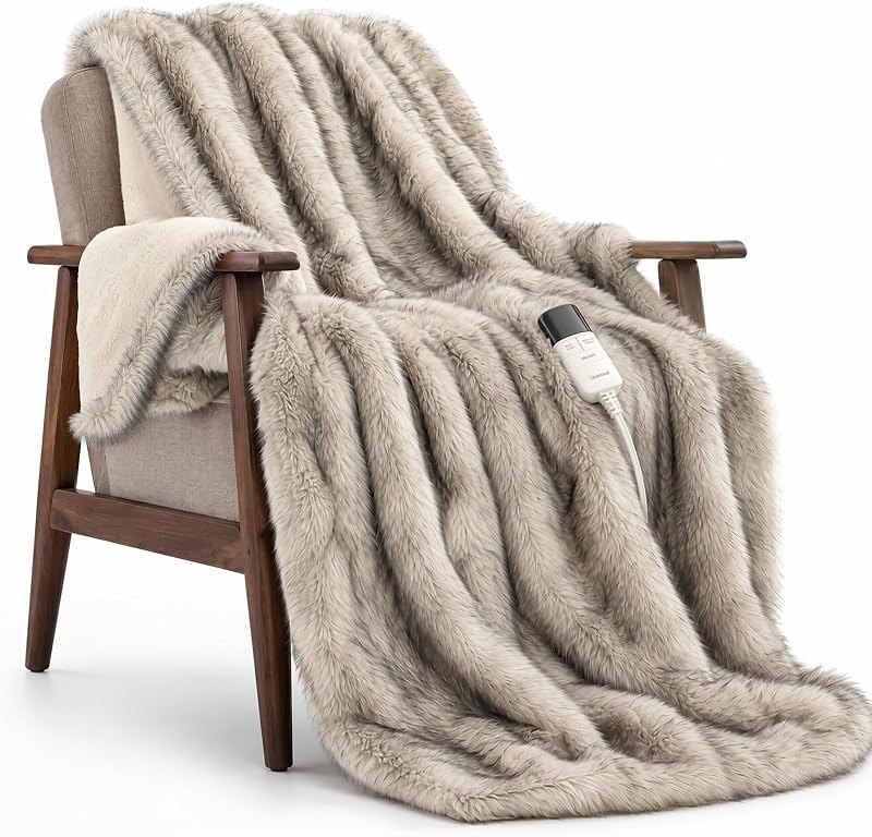 Heated Blanket Luxury Faux Fur Electric Blanket 84"x90" Beige — electric blanket controller amazon for electric
