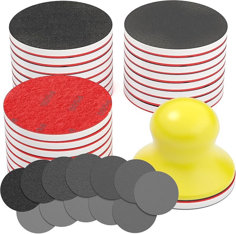 BURMONG 32PCS Sanding Sponge Set,3 Inch Hook & Loop Sanding Sponge Discs Kit, 180 — woodworking sanding sponge for