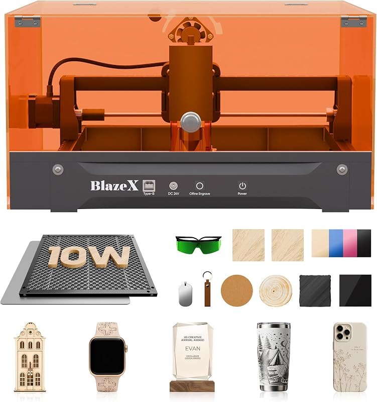BlazeX M3 10W Laser Engraver Machine, 0.01mm Ultra-precision Laser Cutter and Engraver Machine for Wood Metal Glass