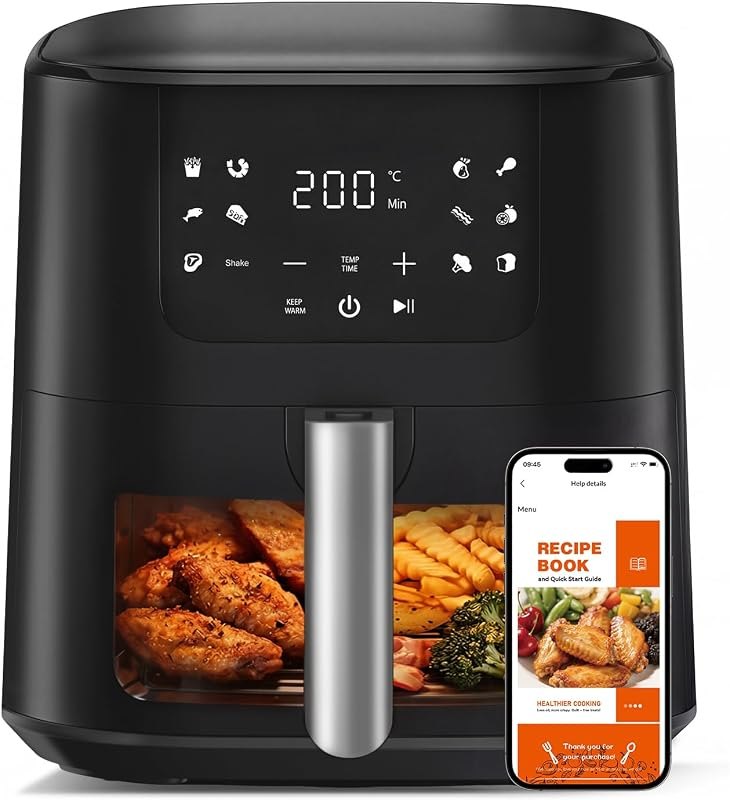 Qido Air Fryer, 5.28 QT Square Airfryer with Visual Window, 400°F Fast Heating Air Fryers Oven with One-Touch Presets