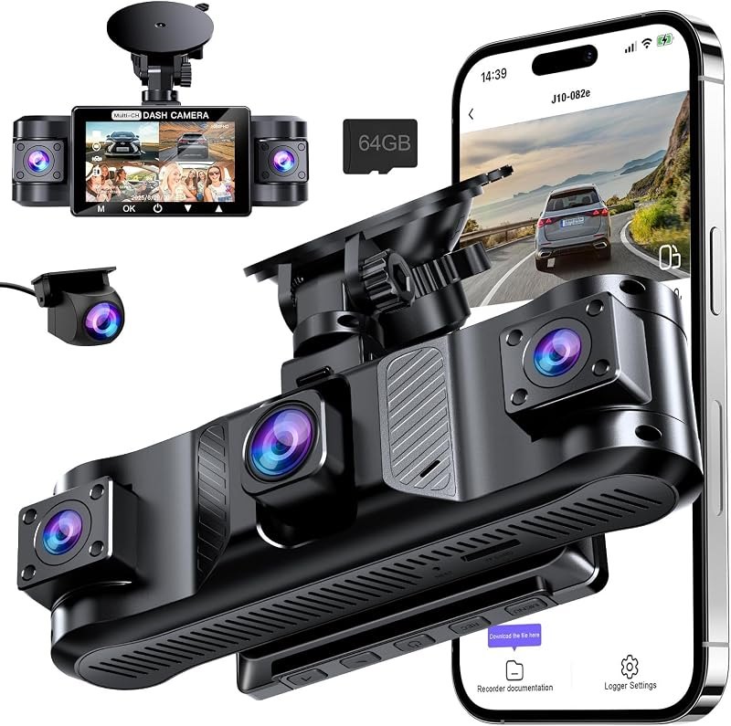 4 Channel 360° Dash Cam Front and Rear Inside with 5GHz WiFi 64GB Card — 360 Degree Cameras that store your m for 360
