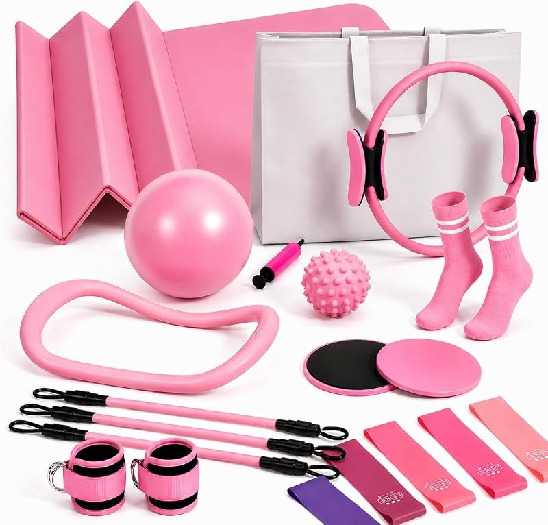18 PCS Ultimate Pilates Kit, Premium Home Pilates Kit for Woman with Pilates Ring and Ball, Foldable Pilates Mat