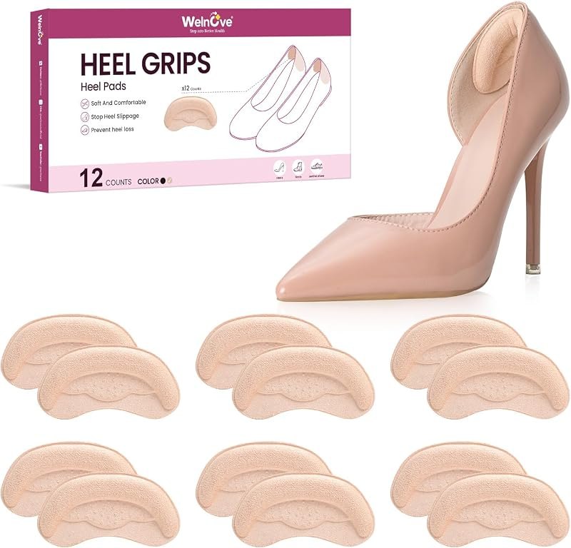 Heel Pads for Women Men Shoe - Large Area - 6 Paris Heel Grips Inserts Prevent Slipping, Rubbing, Blisters, Foot Pain