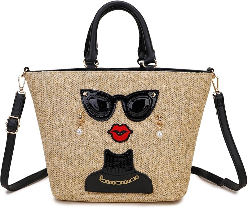 Funky Lady Face Purse for Women Casual Shopping Bag Top Handle Satchel Handbags Pu Leather Shoulder Bag Totes — woven