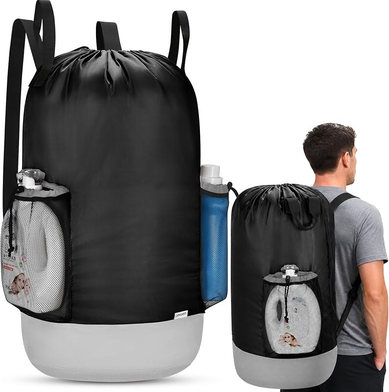 Large Heavy Duty Backpack Laundry Bag with Shoulder Straps & 2 Mesh Pockets — mesh laundry bag for mesh laundry bag