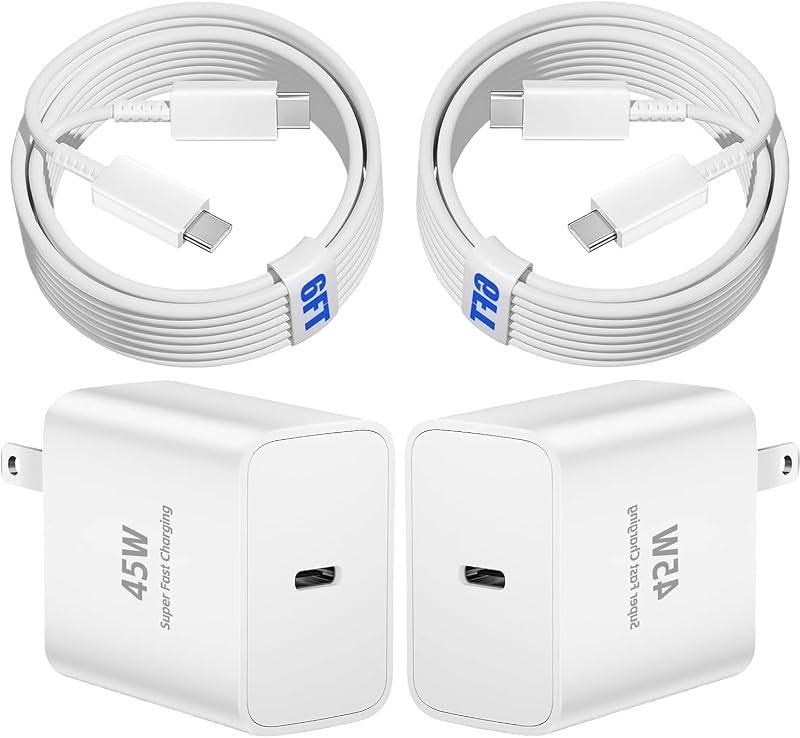 45W USB C Charger for Samsung, 2-Pack, White, 6FT — white power adapter for white power adapter