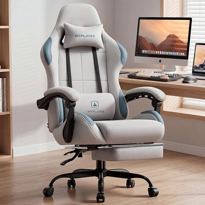 GTPLAYER Gaming Chair Fabric with Pocket Spring Cushion,Computer Office Chair with Lumbar Support for Adults Linkage