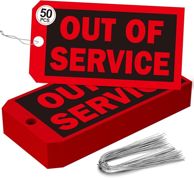 50 Pack Out of Service Tags with Wire, 6.25x3.25 Heavy Duty Red Repair Required Tags, Easy to Write Maintenance Tags