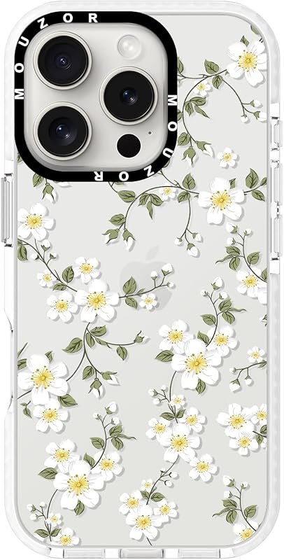 Cute Phone Case for iPhone 16 Pro Max, Vine Flowers Aesthetic Floral Pattern Case, Soft TPU Shockproof Bumper Cover