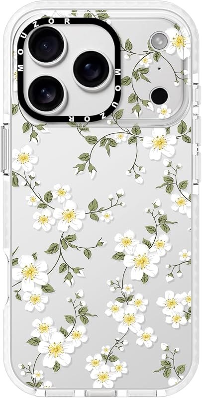 Cute Phone Case for iPhone 17 Pro Max, Vine Flowers Aesthetic Floral Pattern Case, Soft Clear TPU Shockproof Bumper