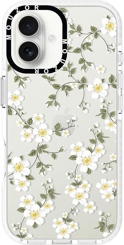 Cute Phone Case for iPhone 16, Vine Flowers Aesthetic Floral Pattern Case, Soft TPU Shockproof Bumper Cover for Girls