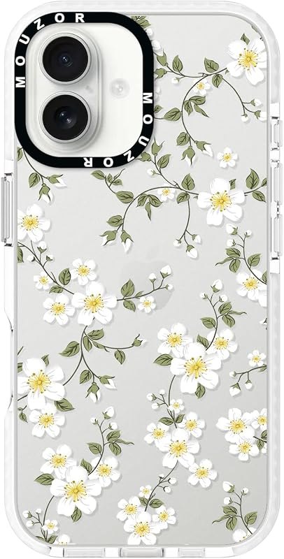 Cute Phone Case for iPhone 17, Vine Flowers Aesthetic Floral Pattern Case, Soft Clear TPU Shockproof Bumper Cover for