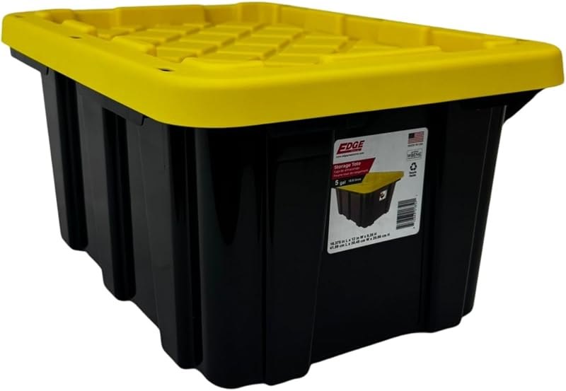 Edge Plastics Tough Tote, Heavy Duty Storage totes, for home and Garage Storage, stackable, with convenient and secure
