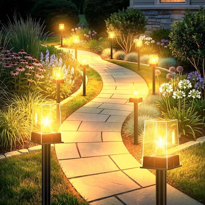 Solar Pathway Lights Outdoor 10 Pack, Solar Garden Lights Warm White 4 Lighting Modes, Solar Path Lights Auto On/Off