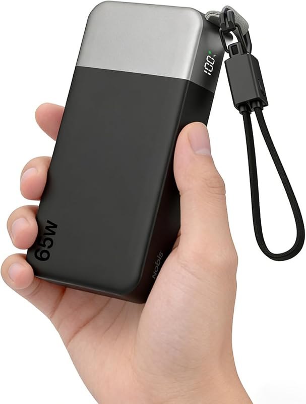 NOBIS Portable Charger 65W 20000mAh Power Bank with Detachable C-Cable — power bank USB-C 65W for power bank usb 65w