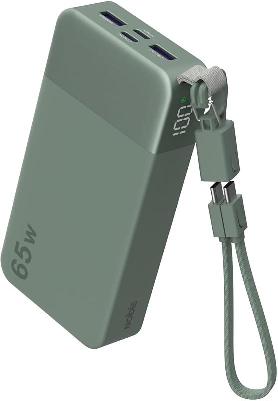 NOBIS Portable Charger 20000mAh 65W Power Bank w/Detachable Cable — power bank USB-C 65W for power bank usb 65w