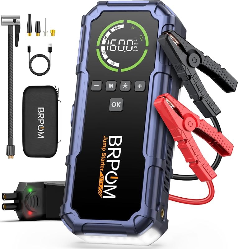 BRPOM 8000A Jump Starter with Air Compressor, 160 PSI Tire Inflator — auto jump starter for auto jump starter