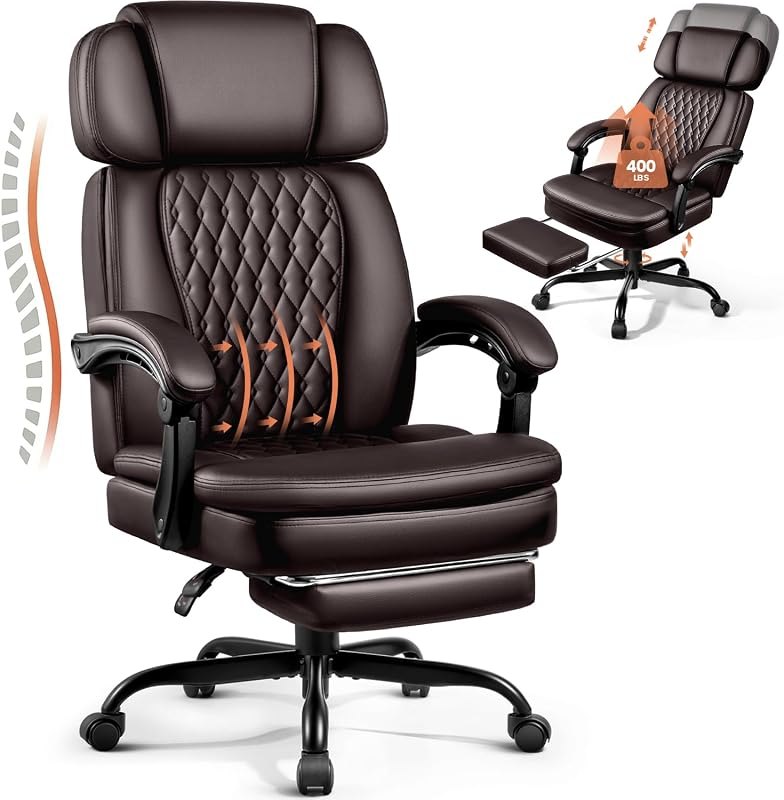 TAVATA Big and Tall Office Chair 400lbs, Executive Office Chair with Footrest, Adjustable Headrest, High Back