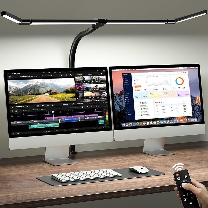ONEMIX 42" Desk Lamp for Home Office with Clamp, 1800LM 4-Panel LED Light — home work light for home work light