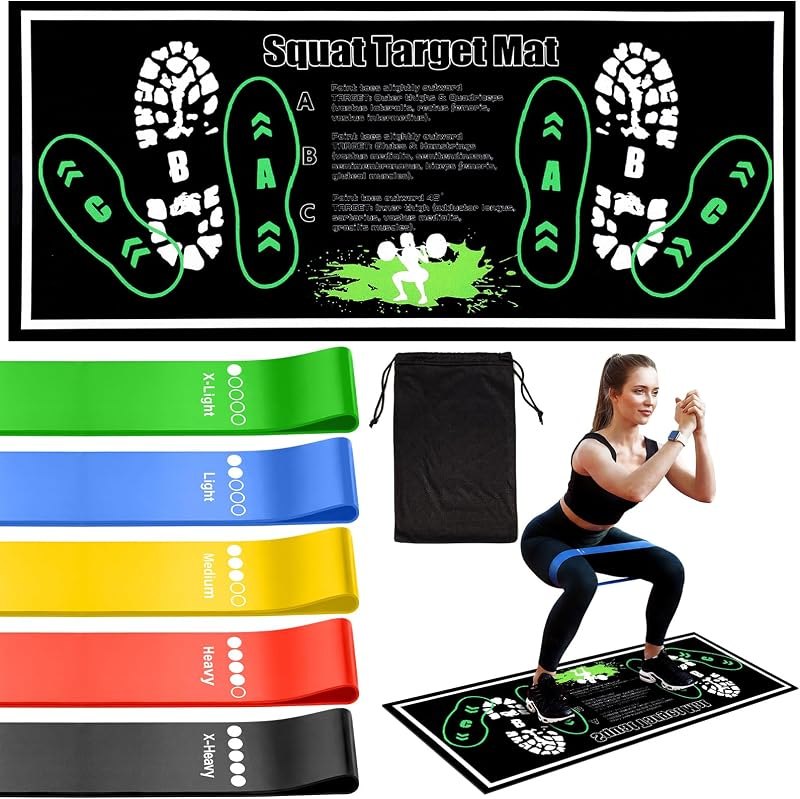 Squat Mat with Foot Position Resistance Bands 31.5'' x 13.8'' Anti-slip Training Mat for Working Out, Squats, Leg