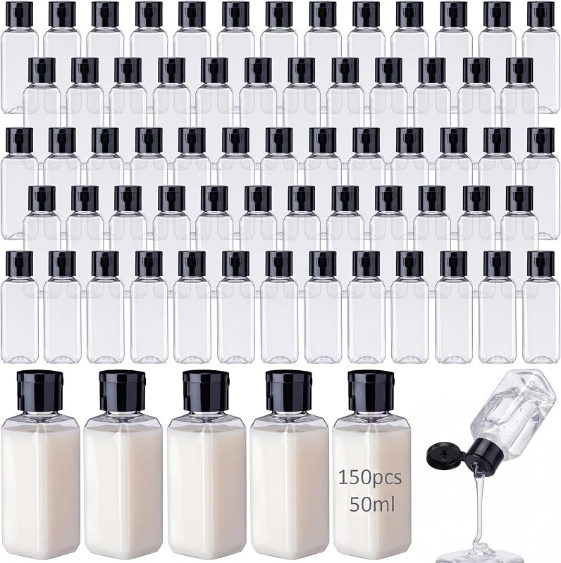 Mimorou 150 Pcs 2oz Travel Bottles Bulk Square Bottle for Toiletries Clear Small Travel Size Bottles Bulk Refillable