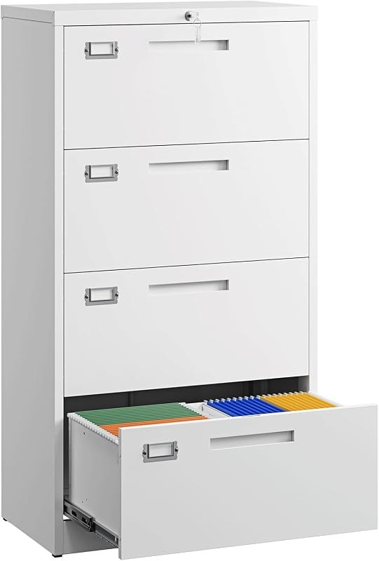 Letaya 4 Drawer File Cabinets with Lock,Metal Lateral Filing Storage Cabinet Printer Stand,White Steel Home Office
