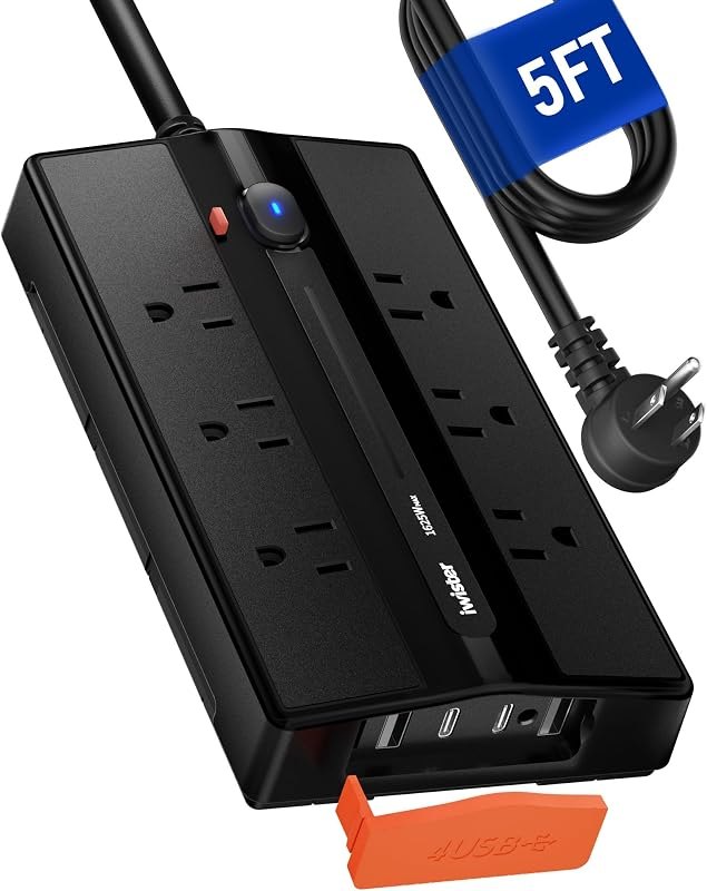Outdoor Power Strip Weatherproof, 6 Outlet 4 USB 5FT Extension Cord — weather wall mount for weather wall mount